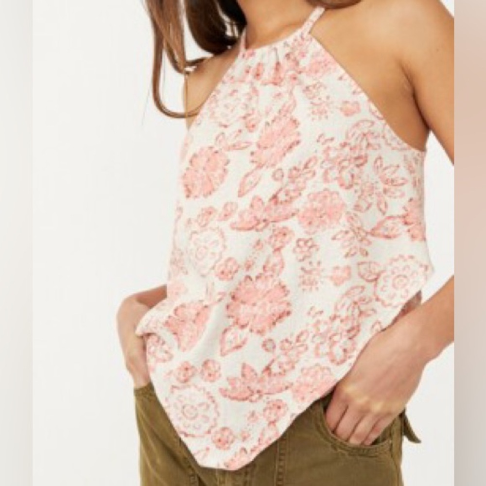 Free People Daisy Tank Top Pink Floral Halter Small
